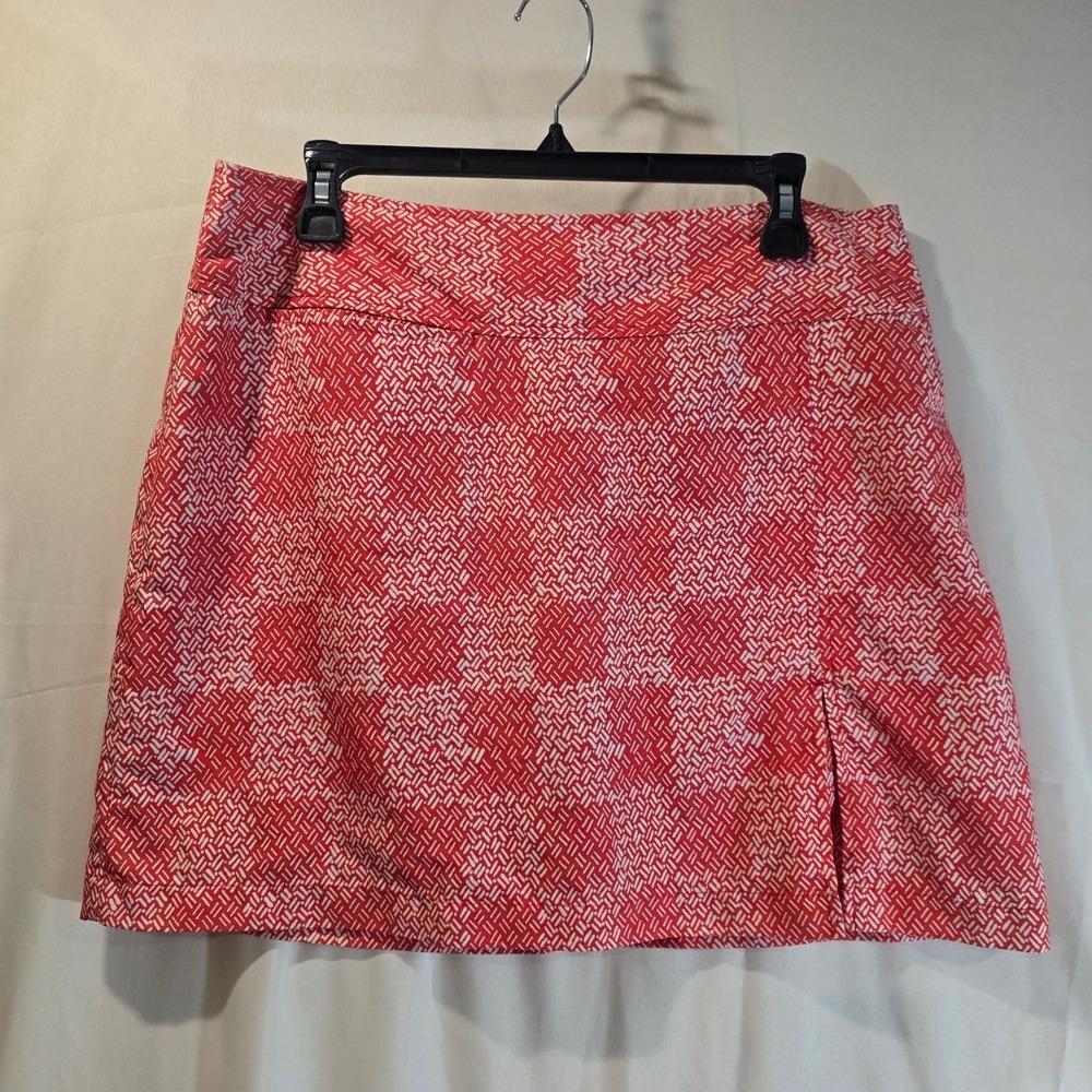 IZOD GOLF Ladies Coral White Geometric‎ Pattern Skirt With Shorts Size 10